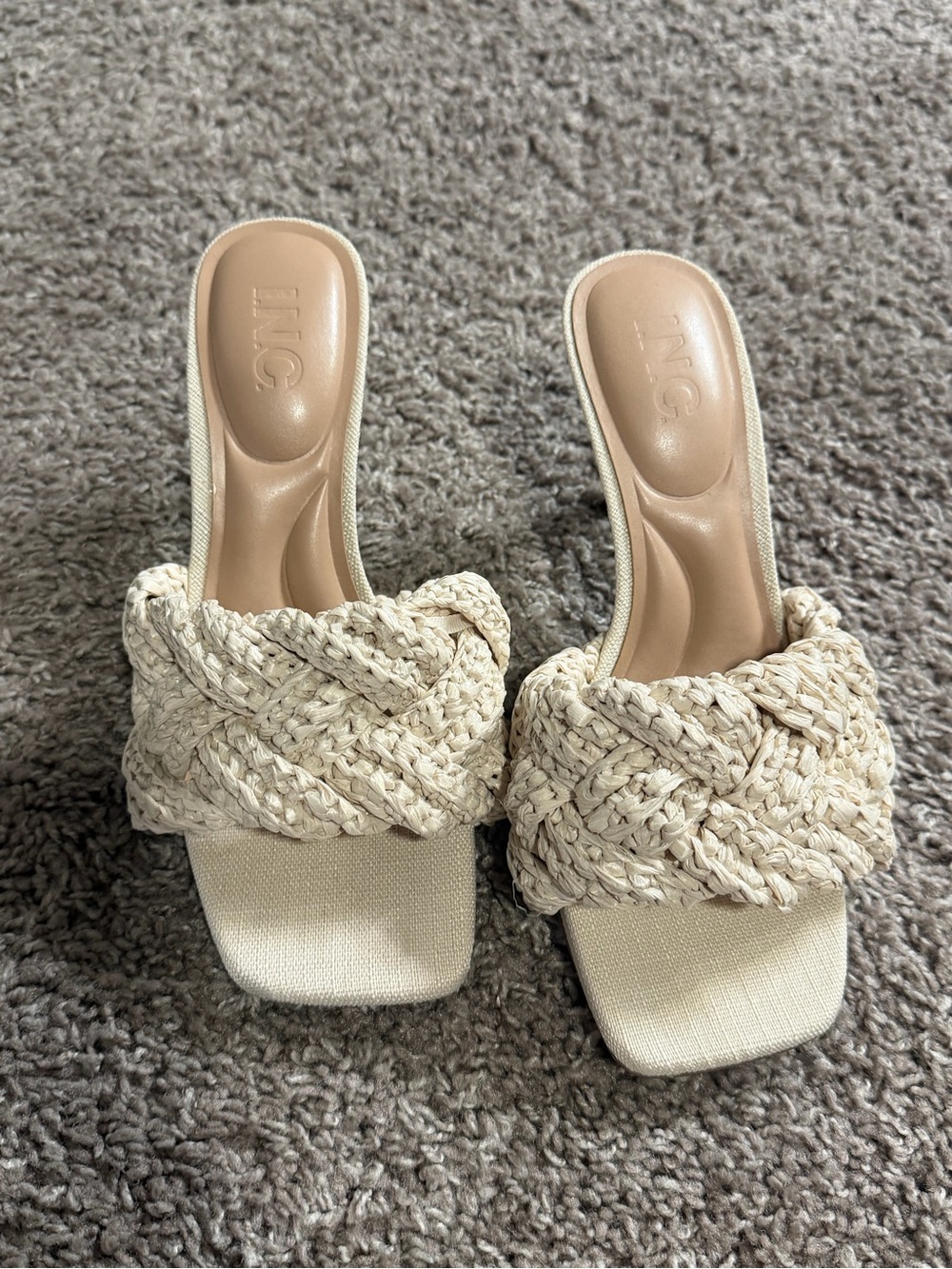 INC International Concepts Braided Woven Open-Toe Heeled Mules - Cream - Picture 2 of 5
